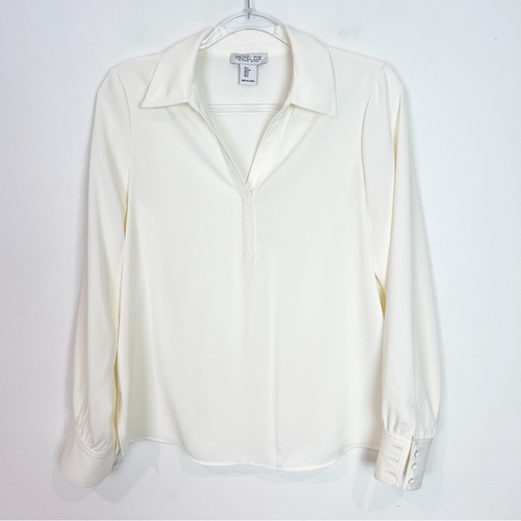 RACHEL ZOE OFF-WHITE SILKY HENLEY NECKLINE BLOUSE WOMENS SMALL - Picture 1 of 5